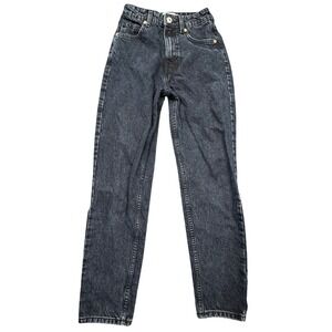 ZARA‎ Jeans Pants Womens 0 Black High Rise Acid Wash Straight Leg Denim Trendy